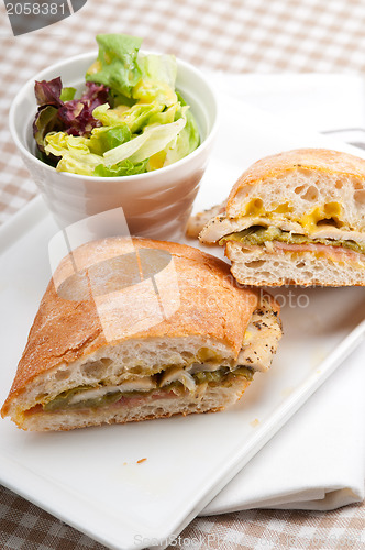 Image of Italian ciabatta panini sandwich chicken