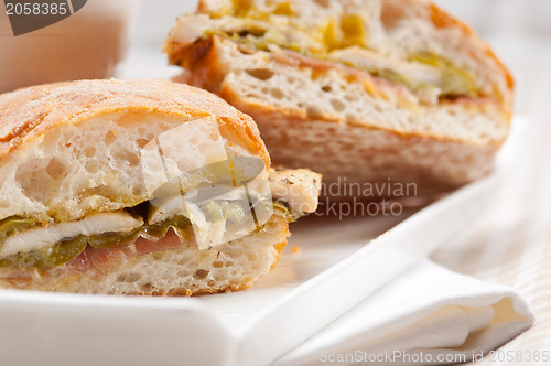 Image of Italian ciabatta panini sandwich chicken