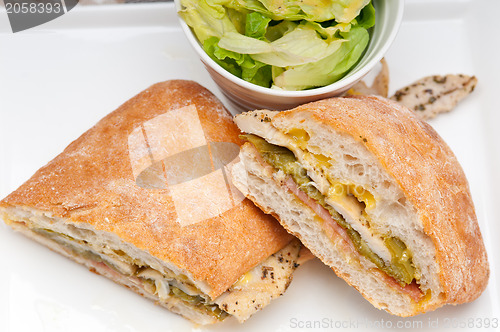 Image of Italian ciabatta panini sandwich chicken