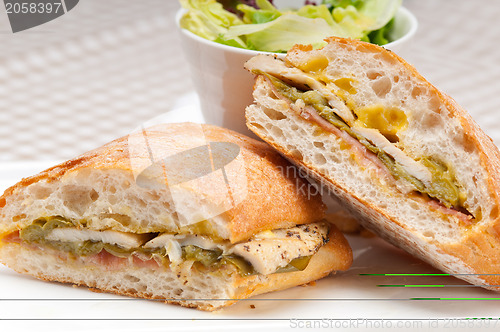 Image of Italian ciabatta panini sandwich chicken