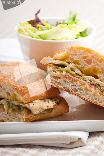 Image of Italian ciabatta panini sandwich chicken