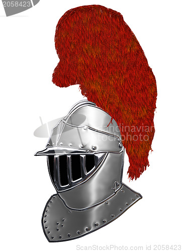 Image of Isolated Full Face 16th Century War Helmet with Plumage Silver