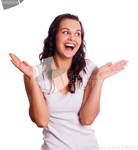 Image of Portrait surprised the young beautiful woman it is isolated on w