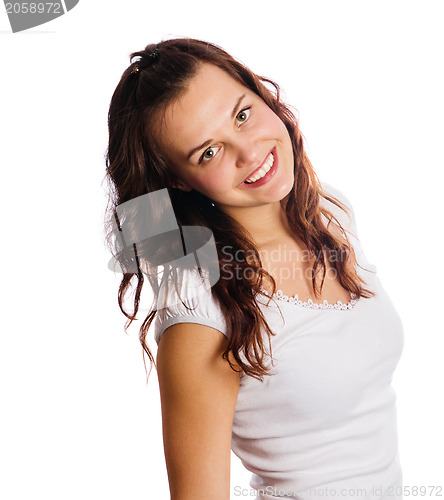 Image of Portrait of a beautiful young woman isolated on white 