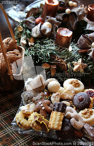 Image of Christmas wreath and homemade sweets