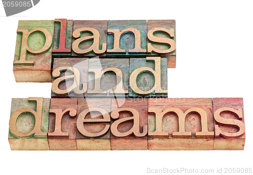 Image of plans and dreams in wood type