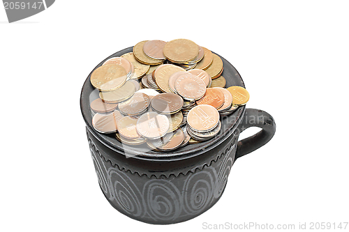 Image of ceramic pot filled with coins