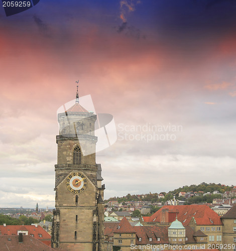 Image of Wonderful sky colors above Stuttgart skyline, Germany