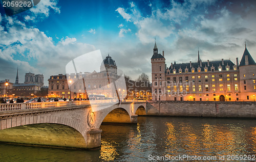 Image of Beautiful colors of Napoleon Bridge at dusk with Seine river - P