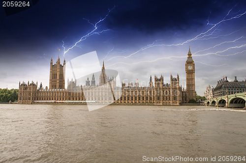 Image of Houses of Parliament, Westminster Palace with Storm - London got