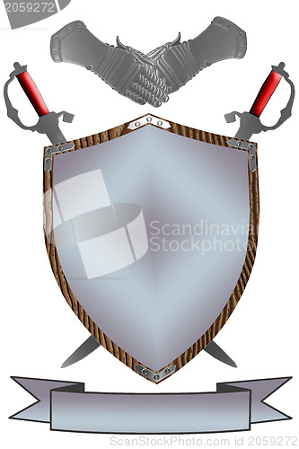 Image of Isolated 16th Century War Shield Swords Gloves 3D