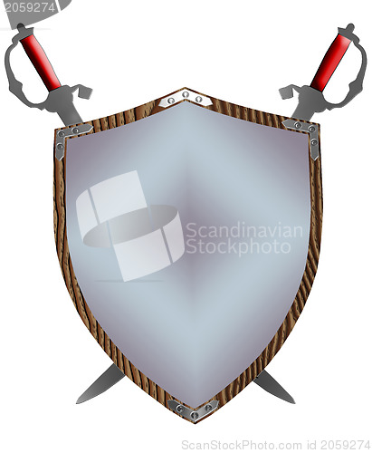 Image of Isolated 16th Century War Shield Swords Gloves 3D