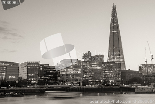 Image of London Skyline at Dusk with City Hall and Modern Buildings, Rive