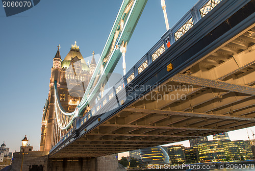 Image of Wonderful colors and lights of Tower Bridge at Dusk - London