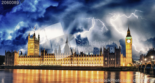 Image of Storm over Big Ben and House of Parliament - London