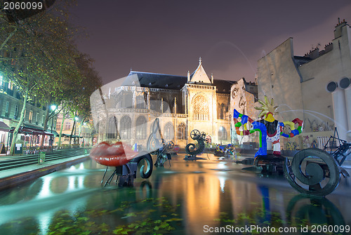 Image of PARIS, FRANCE - NOV 30: Stravinsky Fountain (1983) is a fountain