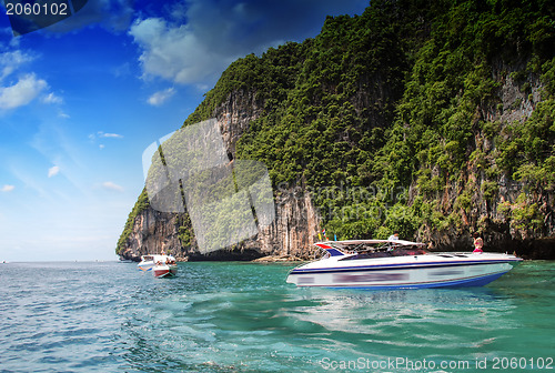 Image of PHI PHI ISLAND, THAILAND - AUG 5: Tourists enjoy the wonderful b