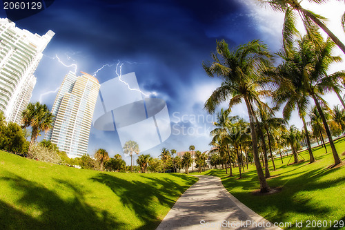 Image of Walkway in a the beautiful park South Pointe in Miami Beach, U.S