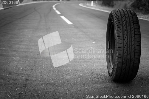 Image of Car tire on the road
