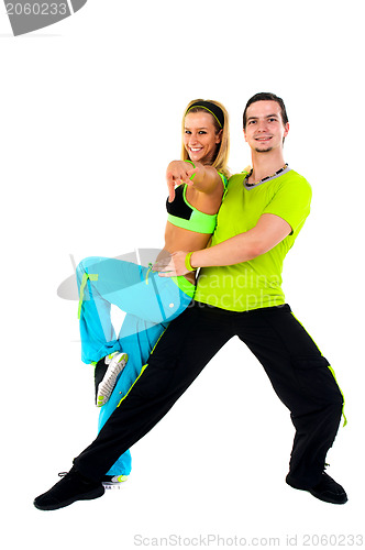 Image of Acrobatic dancing with two young trainers