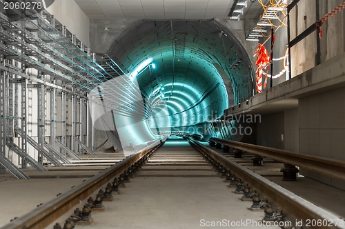 Image of Underground tunnel with blue lights