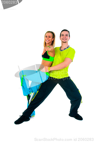 Image of Acrobatic dancing with two young trainers