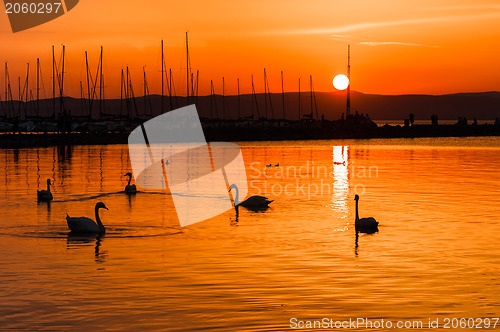 Image of Sunset at the beach with red sky