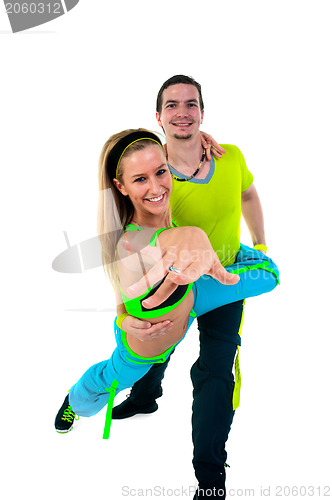 Image of Acrobatic dancing with two young trainers
