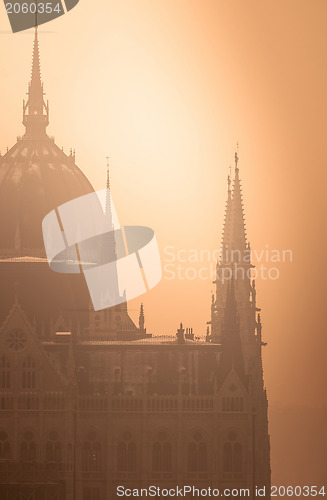 Image of The hungarian parliament in fog