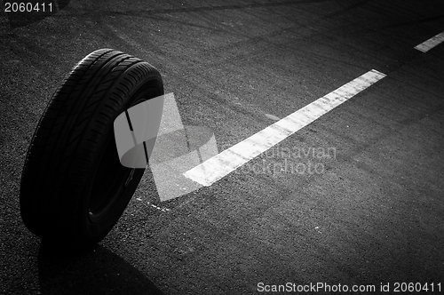 Image of Car tire on the road