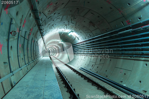 Image of Underground tunnel with blue lights