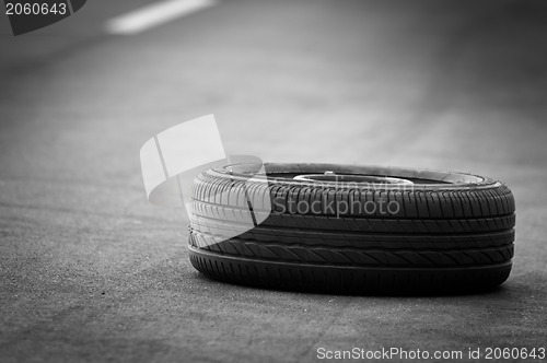 Image of Car tire on the road