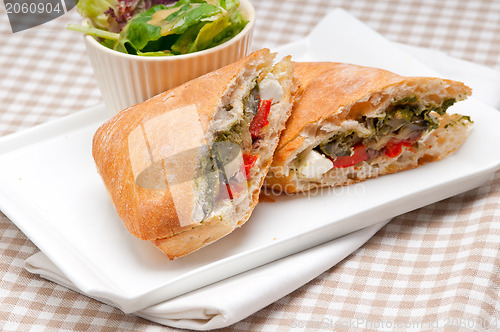 Image of ciabatta panini sandwichwith vegetable and feta