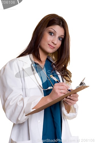 Image of Attractive nurse holding a chart