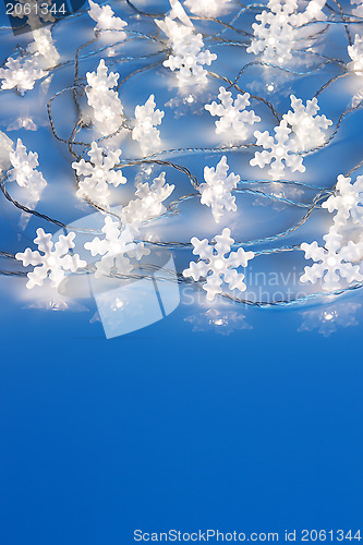 Image of Cozy lights on blue winter background