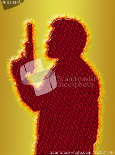 Image of Flaming Assassin in 3D Gold Background