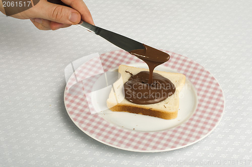 Image of Liquid chocolate on a slice of bread