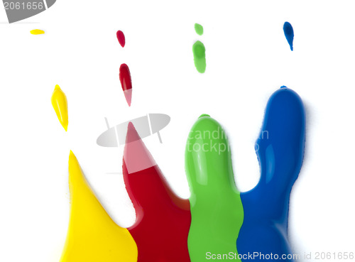 Image of Paint coated on paper. Red, green, blue and yellow colors.