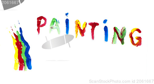 Image of Paint coated on paper. Text painting.