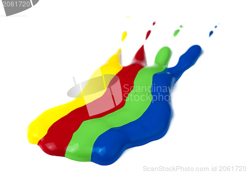 Image of Paint coated on paper. Red, green, blue and yellow colors.