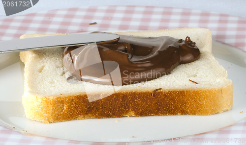 Image of Liquid chocolate on a slice of bread