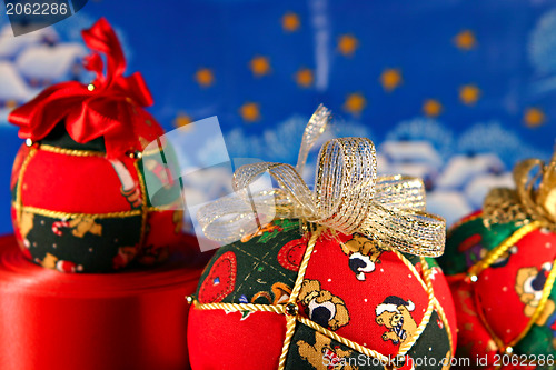 Image of Christmas balls on blue background