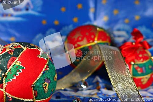 Image of Christmas balls and ribbon
