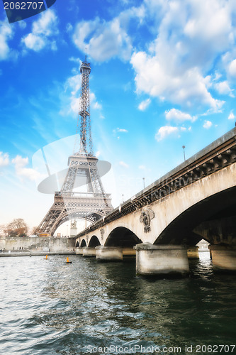 Image of Paris - Beautiful view of Eiffel Tower  and Iena Bridge 