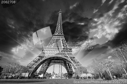 Image of Paris - La Tour Eiffel. Wonderful sunset colors in winter season