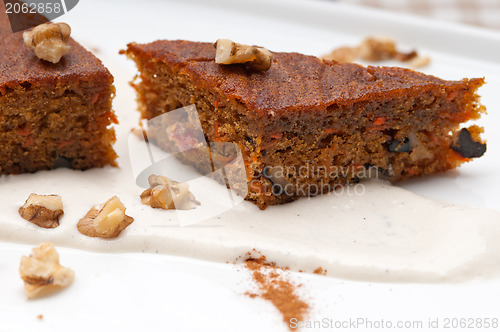 Image of fresh healthy carrots and walnuts cake dessert