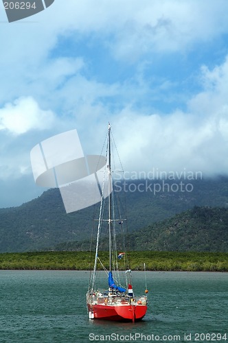 Image of red sailboat