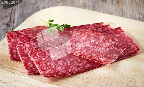 Image of salami sausage slices