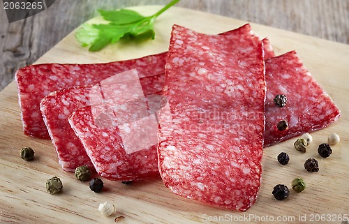 Image of salami sausage slices