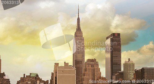 Image of Wonderful view of Manhattan Skyscrapers with beautiful sky color